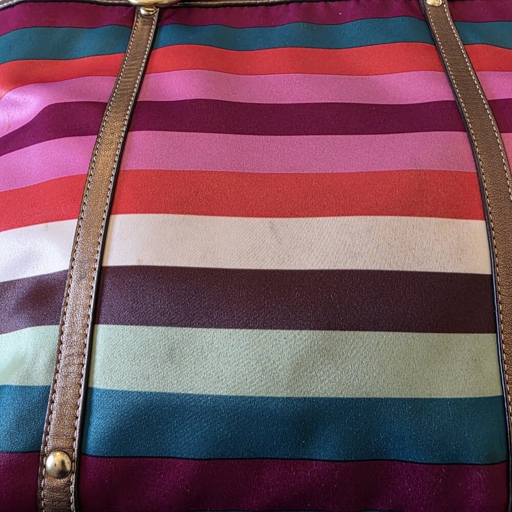 Coach Legacy Multicolor Stripe Sateen Tote Shoulder Bag F14009 Metallic Trim - Picture 16 of 16